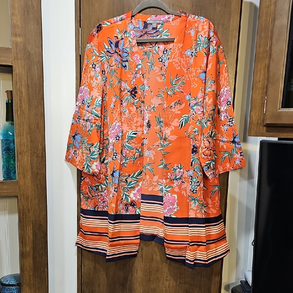 Jessica London Floral Orange Kimono style duster Cardigan